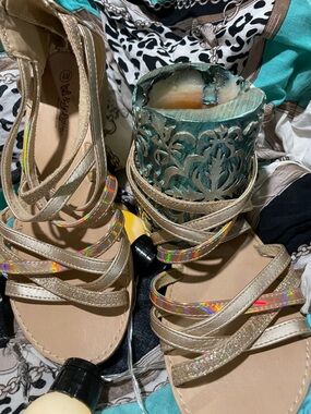 Self Esteem Gold Holographic Strap Girls' Sandals